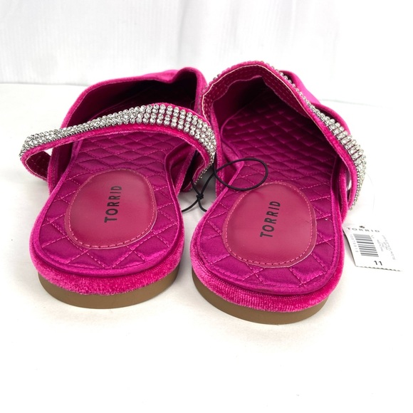 NWT Torrid Fuchsia Velvet Flats with Rhinestone Strap - Picture 9 of 15
